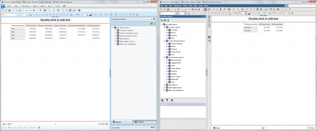 Comparing Business Insight Advanced to Report Studio