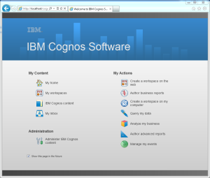 Cognos 10.2.1 Welcome Page