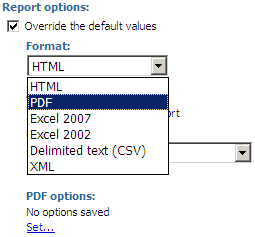 Report options set to PDF
