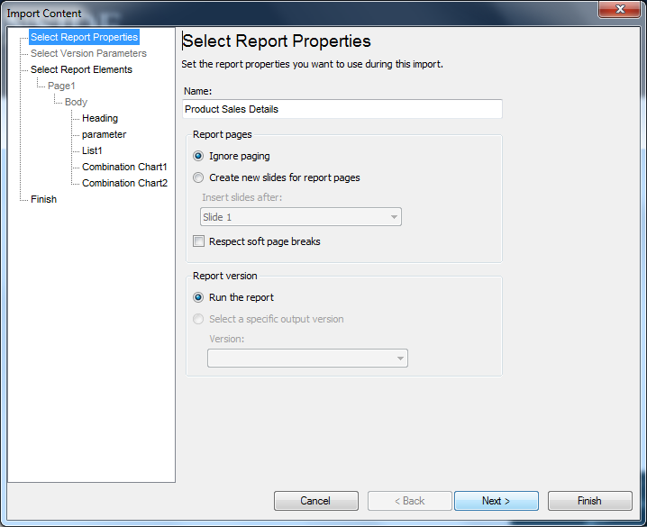 select report properties