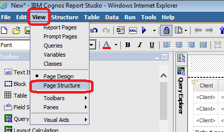 Page Structure view selection