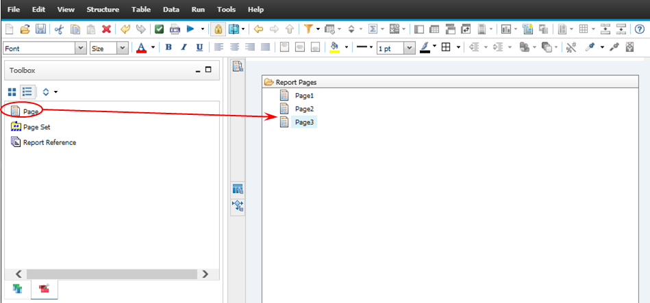 Report pages toolbox