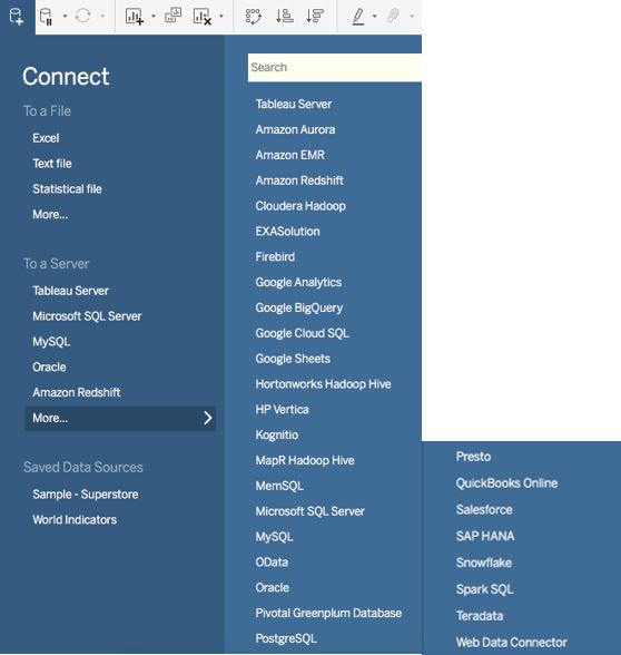Tableau 10 data source options
